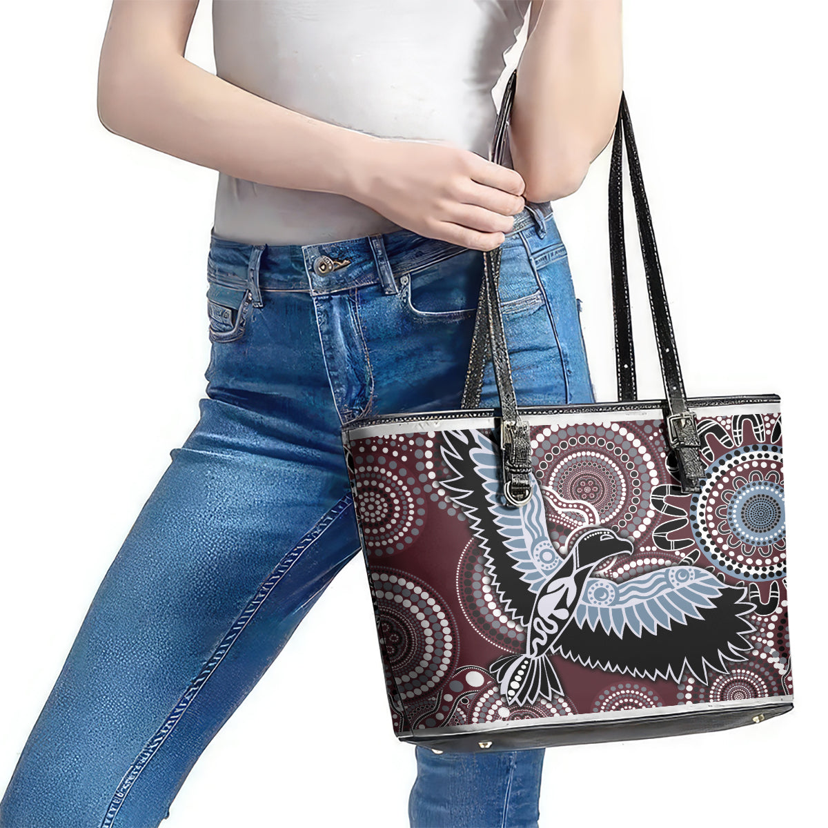 Aboriginal Pattern Bird Leather Tote Bag TS04