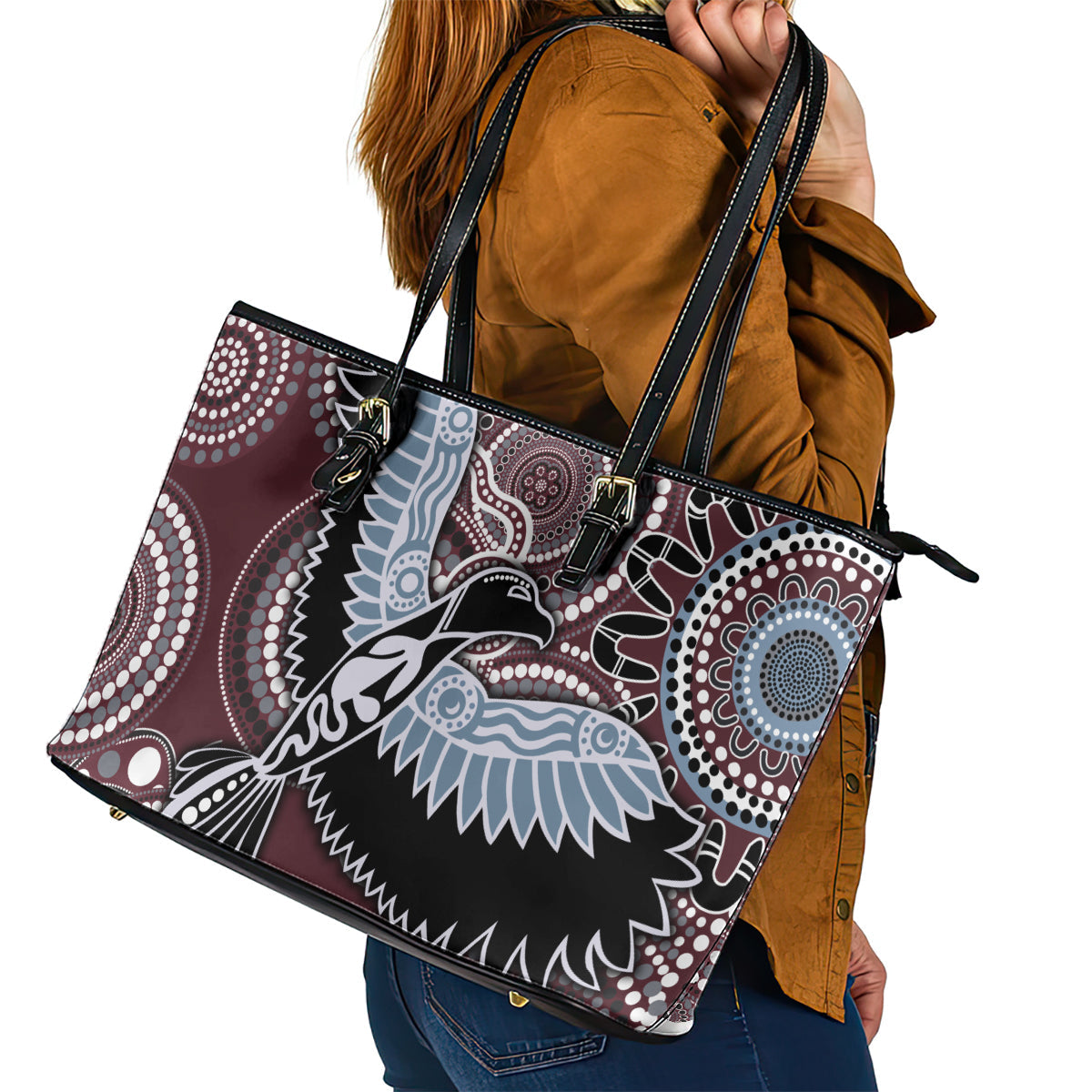 Aboriginal Pattern Bird Leather Tote Bag TS04