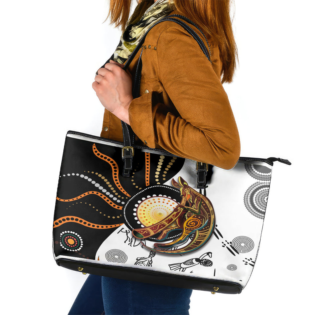 Aboriginal Kangaroo Pattern Dot Art Leather Tote Bag TS04