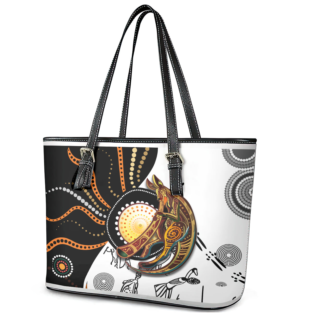 Aboriginal Kangaroo Pattern Dot Art Leather Tote Bag TS04