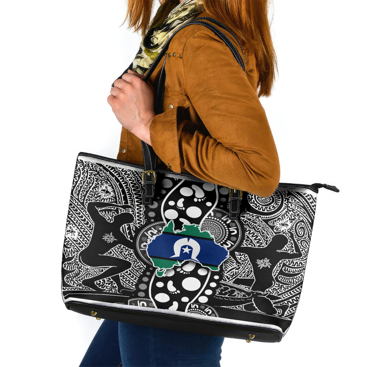 Torest Trait Islands Map Mix Aboriginal Pattern Leather Tote Bag TS04