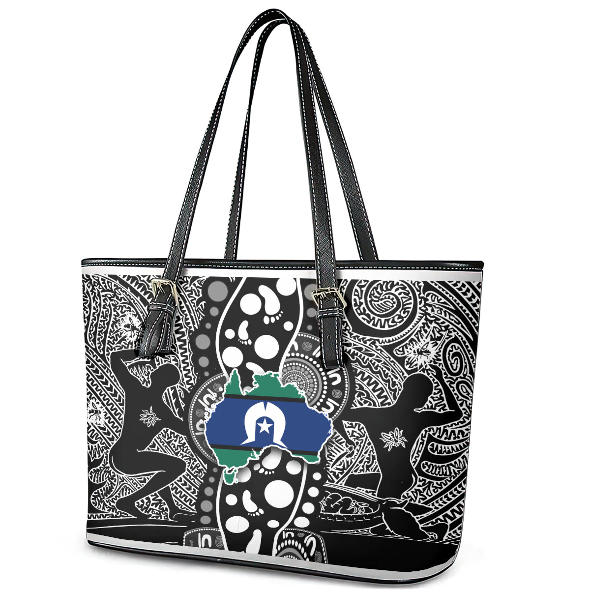 Torest Trait Islands Map Mix Aboriginal Pattern Leather Tote Bag TS04