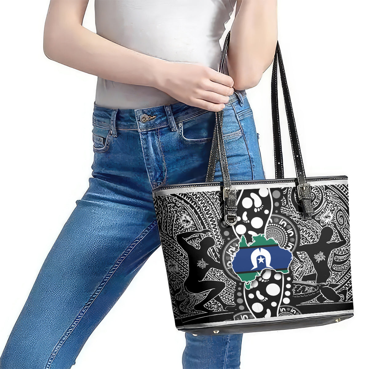 Torest Trait Islands Map Mix Aboriginal Pattern Leather Tote Bag TS04