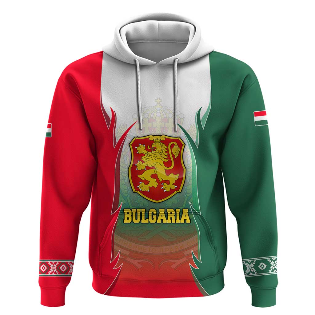 Bulgaria National Crest Hoodie with Tricolor Design and Folk Cuff Pattern TS04