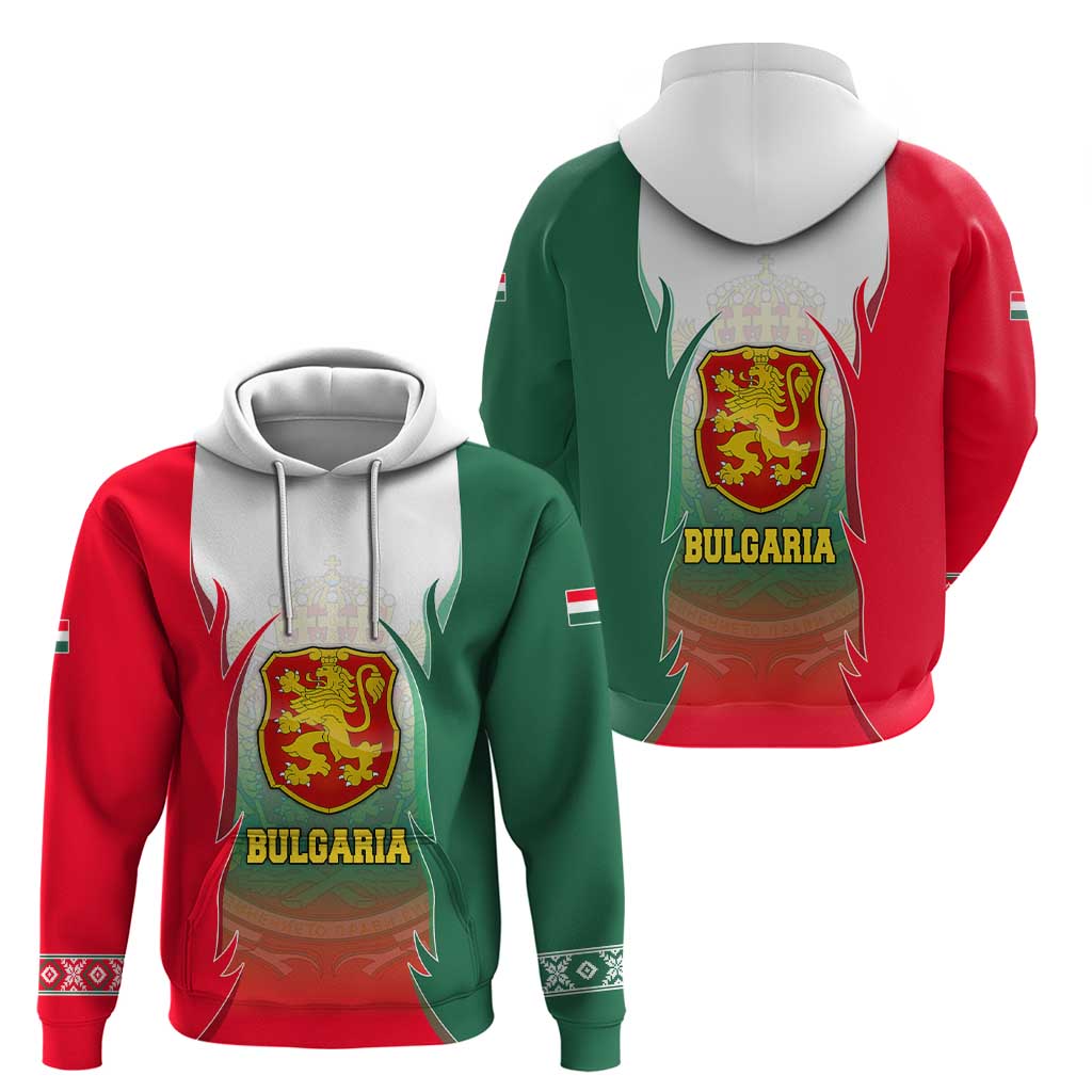 Bulgaria National Crest Hoodie with Tricolor Design and Folk Cuff Pattern TS04