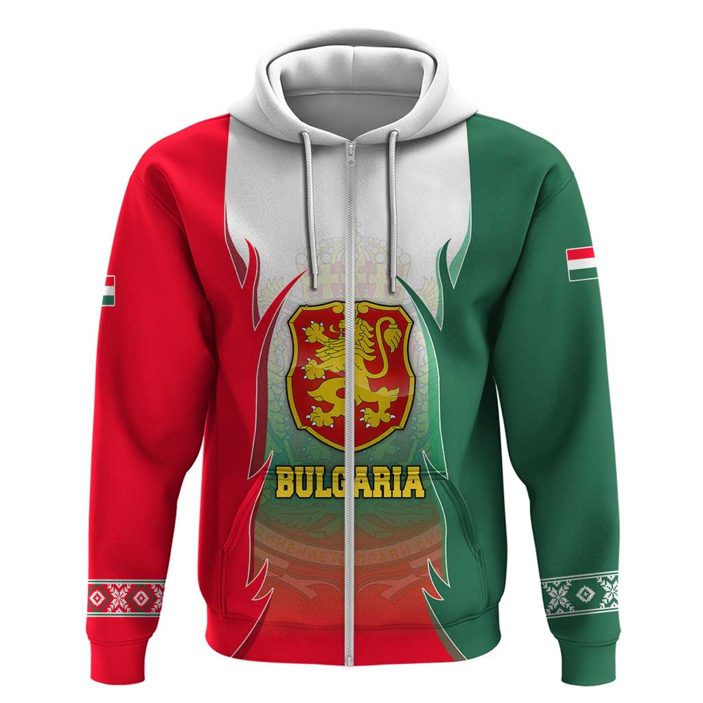 Bulgaria National Crest Hoodie with Tricolor Design and Folk Cuff Pattern TS04