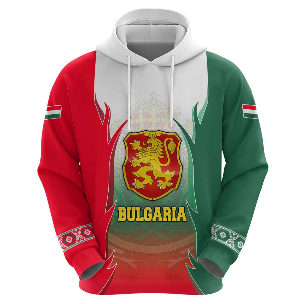 Bulgaria National Crest Hoodie with Tricolor Design and Folk Cuff Pattern TS04