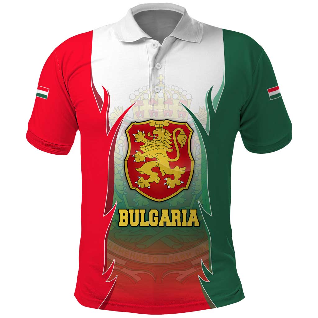 Bulgaria National Crest Polo Shirt with Tricolor Design and Folk Cuff Pattern TS04