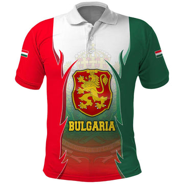 Bulgaria National Crest Polo Shirt with Tricolor Design and Folk Cuff Pattern TS04