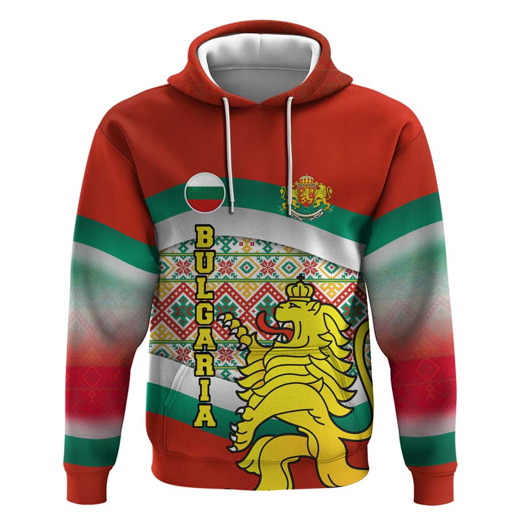 Bulgaria Lion Hoodie Tricolor Flag, Folk Pattern and Proud Motto TS04
