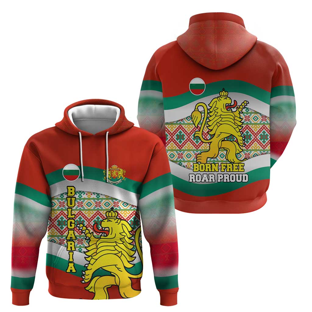 Bulgaria Lion Hoodie Tricolor Flag, Folk Pattern and Proud Motto TS04