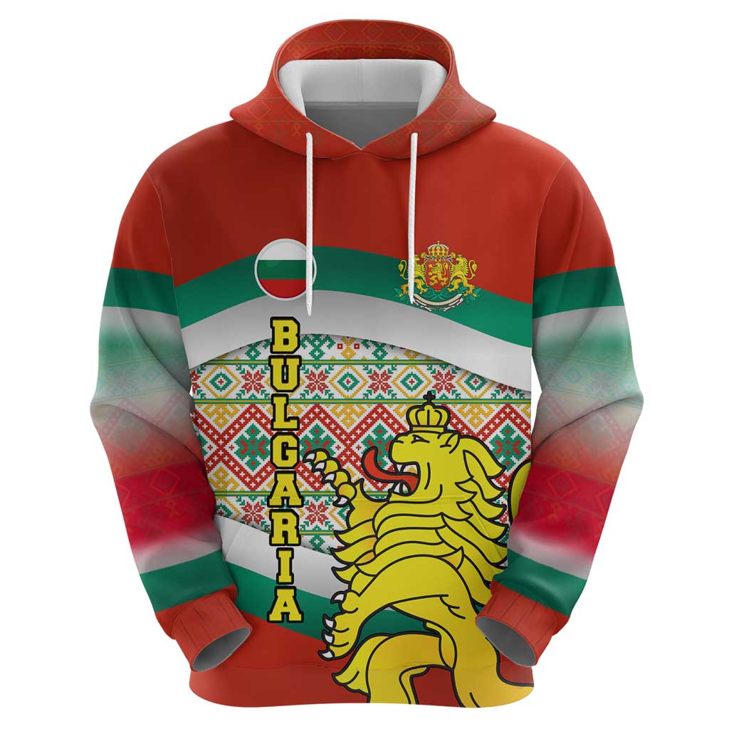 Bulgaria Lion Hoodie Tricolor Flag, Folk Pattern and Proud Motto TS04