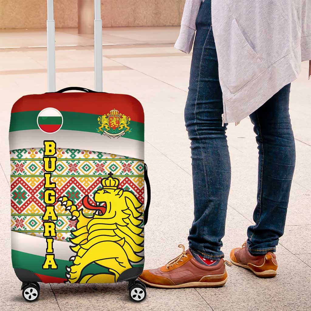 Bulgaria Lion Luggage Cover Tricolor Flag, Folk Pattern and Proud Motto TS04