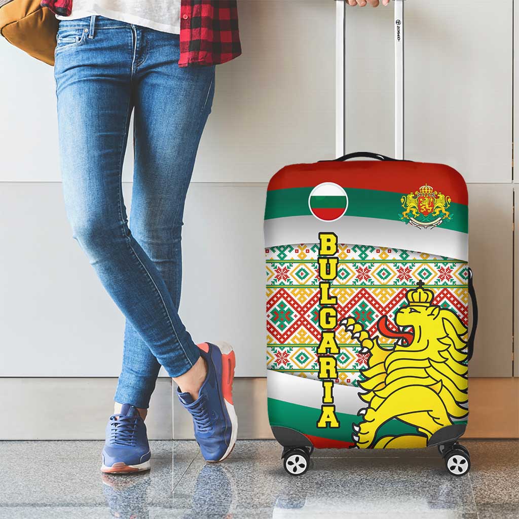 Bulgaria Lion Luggage Cover Tricolor Flag, Folk Pattern and Proud Motto TS04