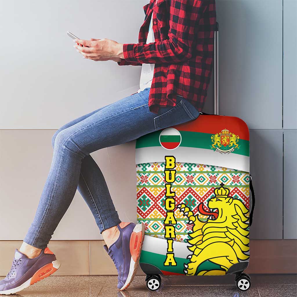 Bulgaria Lion Luggage Cover Tricolor Flag, Folk Pattern and Proud Motto TS04