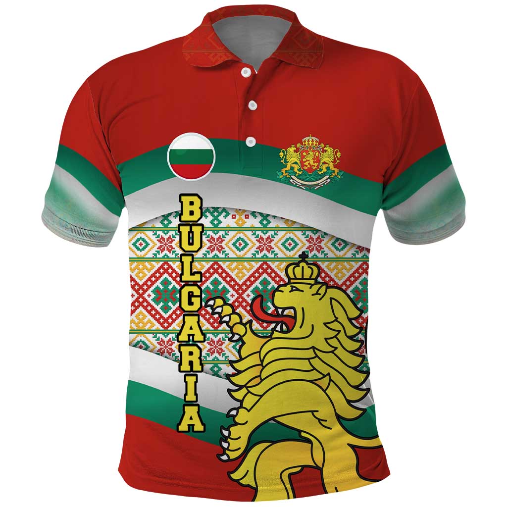 Bulgaria Lion Polo Shirt Tricolor Flag, Folk Pattern and Proud Motto TS04