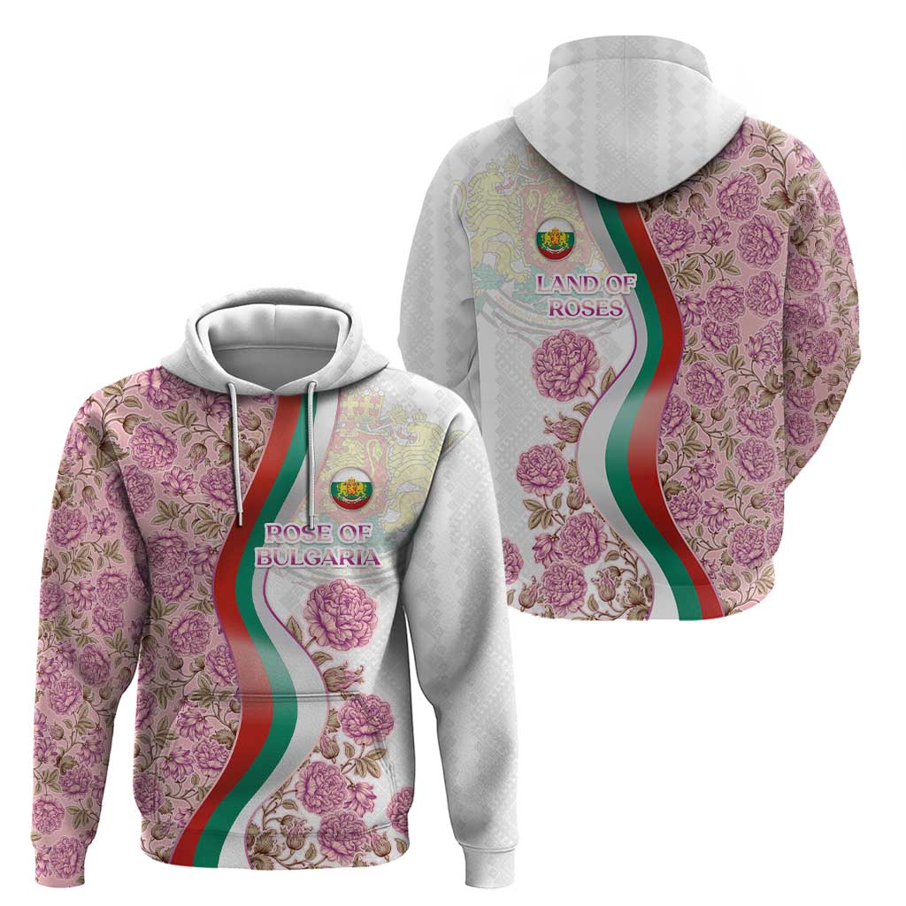 Rose of Bulgaria Hoodie with National Flag Ribbon and Floral Damask Pattern TS04