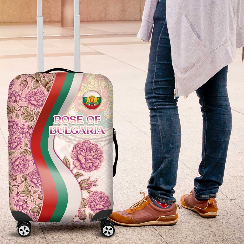 Rose of Bulgaria Luggage Cover with National Flag Ribbon and Floral Damask Pattern TS04