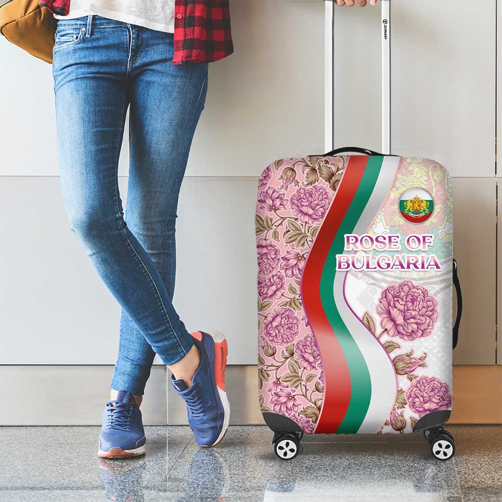 Rose of Bulgaria Luggage Cover with National Flag Ribbon and Floral Damask Pattern TS04