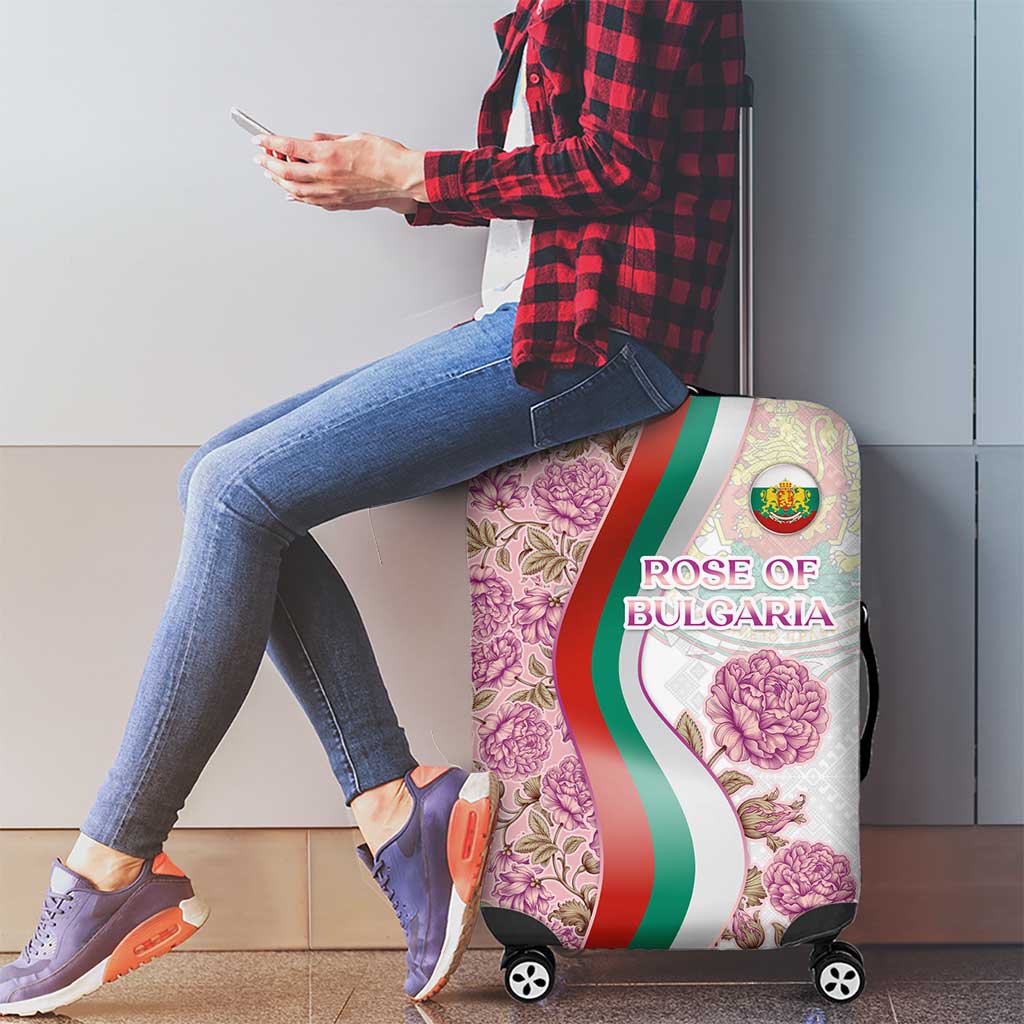 Rose of Bulgaria Luggage Cover with National Flag Ribbon and Floral Damask Pattern TS04