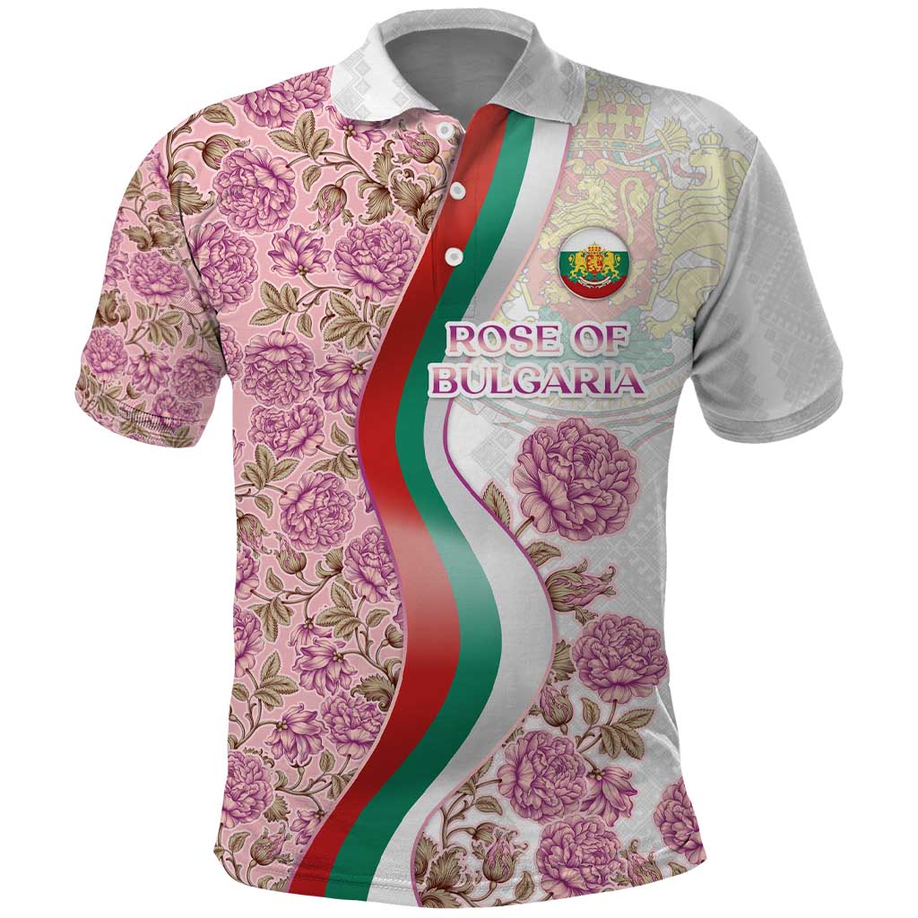 Rose of Bulgaria Polo Shirt with National Flag Ribbon and Floral Damask Pattern TS04