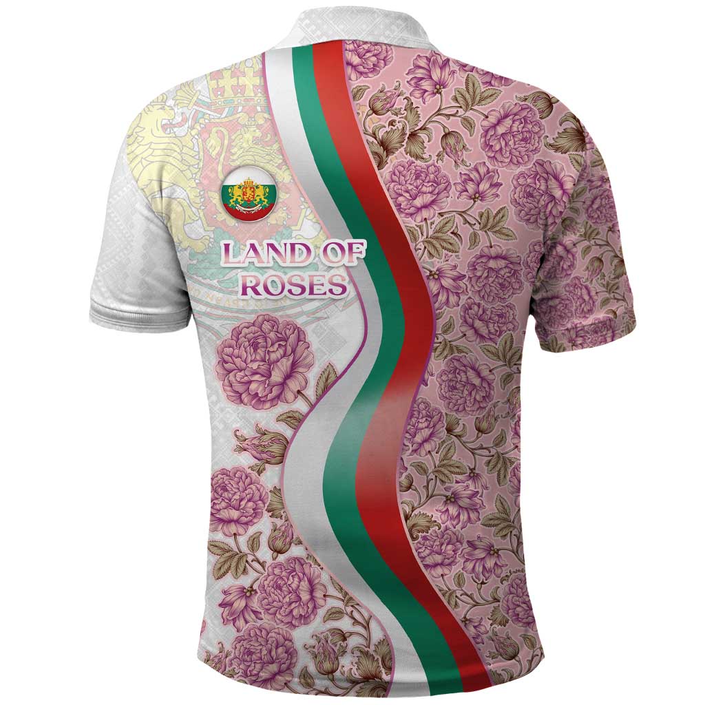 Rose of Bulgaria Polo Shirt with National Flag Ribbon and Floral Damask Pattern TS04