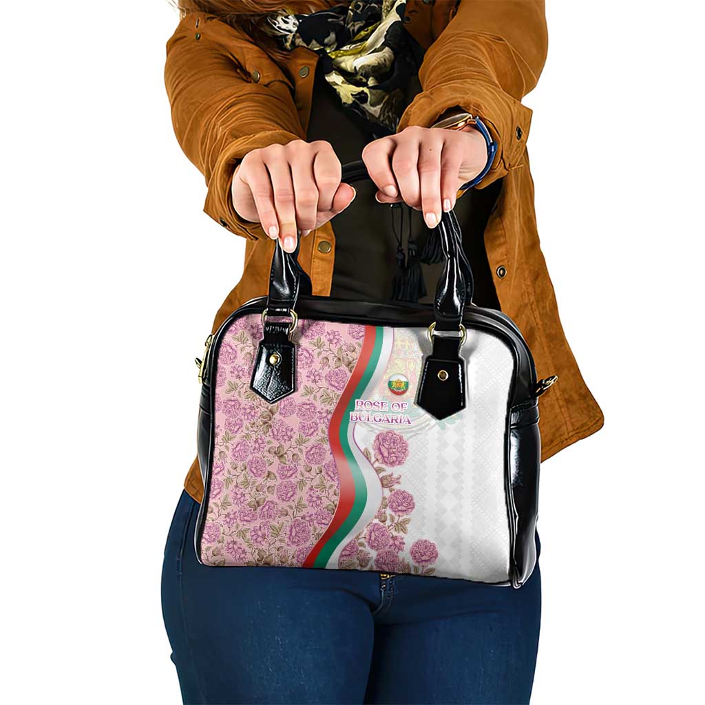 Rose of Bulgaria Shoulder Handbag with National Flag Ribbon and Floral Damask Pattern TS04