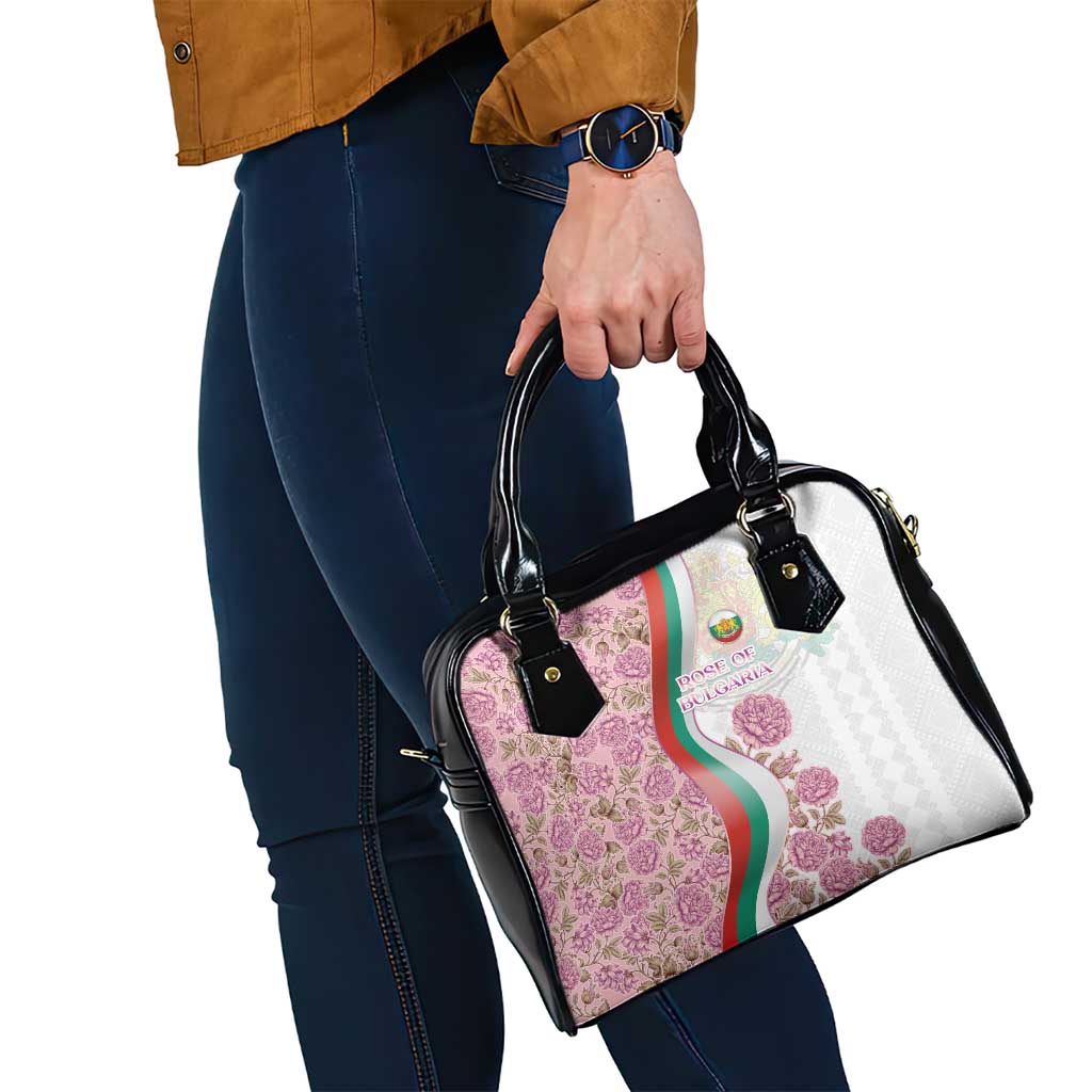 Rose of Bulgaria Shoulder Handbag with National Flag Ribbon and Floral Damask Pattern TS04