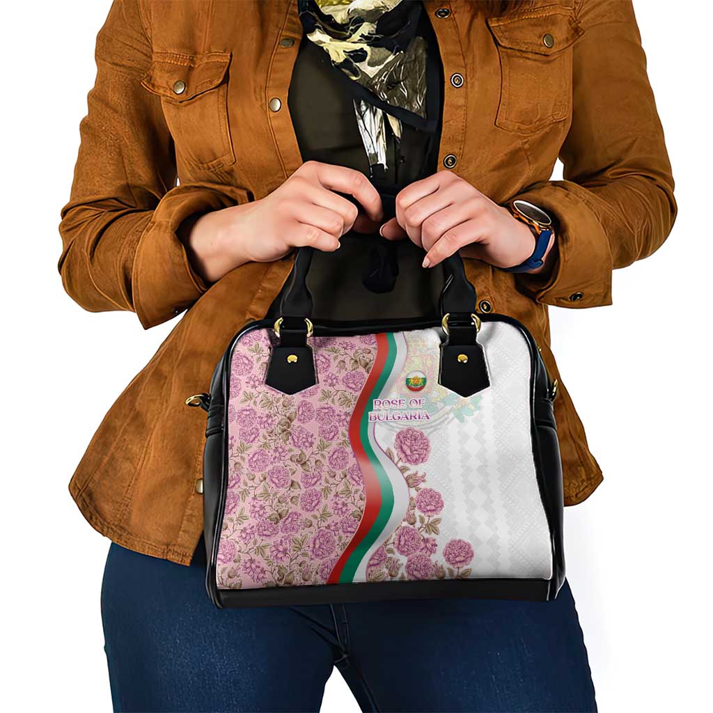 Rose of Bulgaria Shoulder Handbag with National Flag Ribbon and Floral Damask Pattern TS04