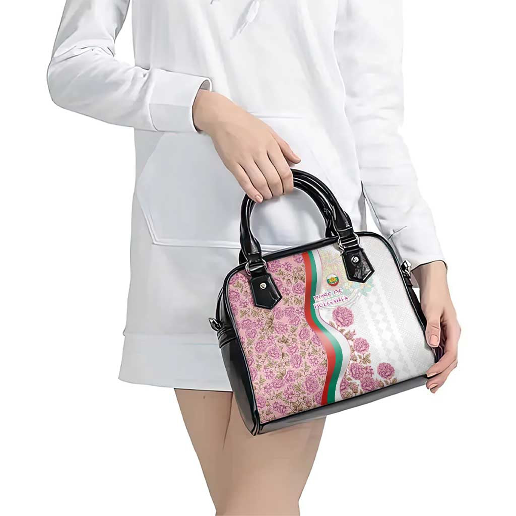 Rose of Bulgaria Shoulder Handbag with National Flag Ribbon and Floral Damask Pattern TS04
