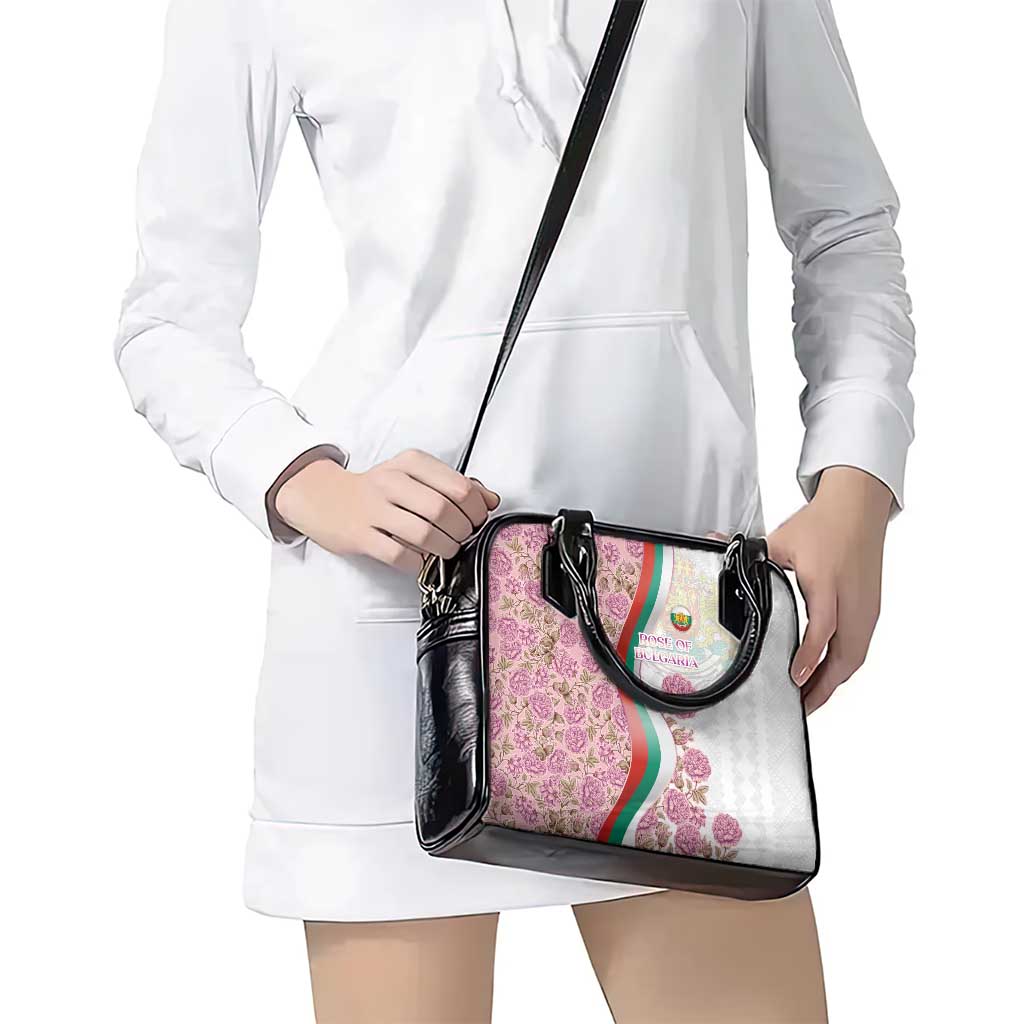 Rose of Bulgaria Shoulder Handbag with National Flag Ribbon and Floral Damask Pattern TS04