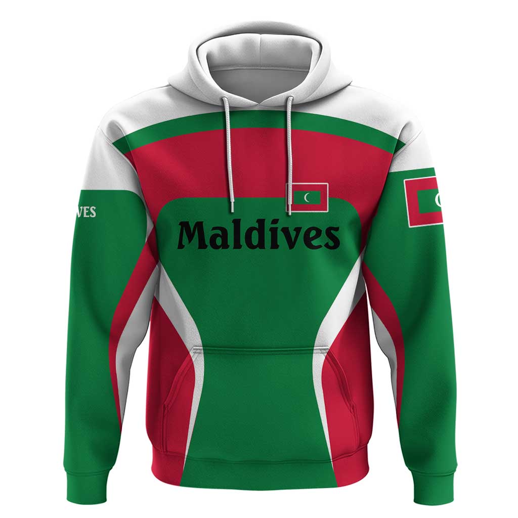Maldives National Flag and Emblem Hoodie with Green Red White Colorblock Design TS04