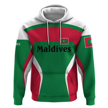 Maldives National Flag and Emblem Hoodie with Green Red White Colorblock Design TS04