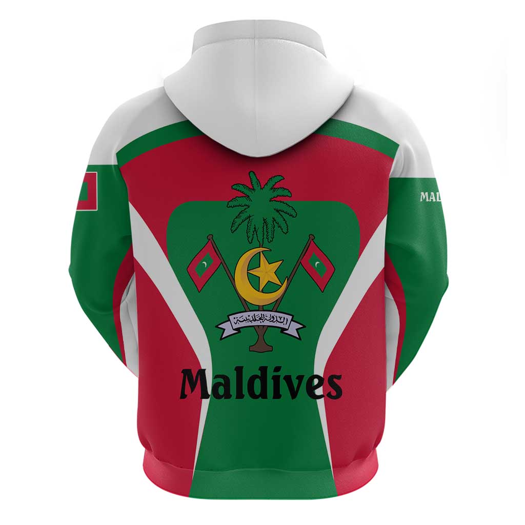 Maldives National Flag and Emblem Hoodie with Green Red White Colorblock Design TS04