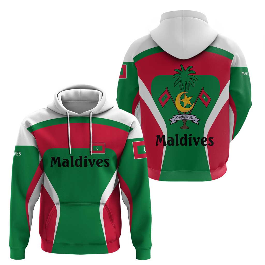 Maldives National Flag and Emblem Hoodie with Green Red White Colorblock Design TS04