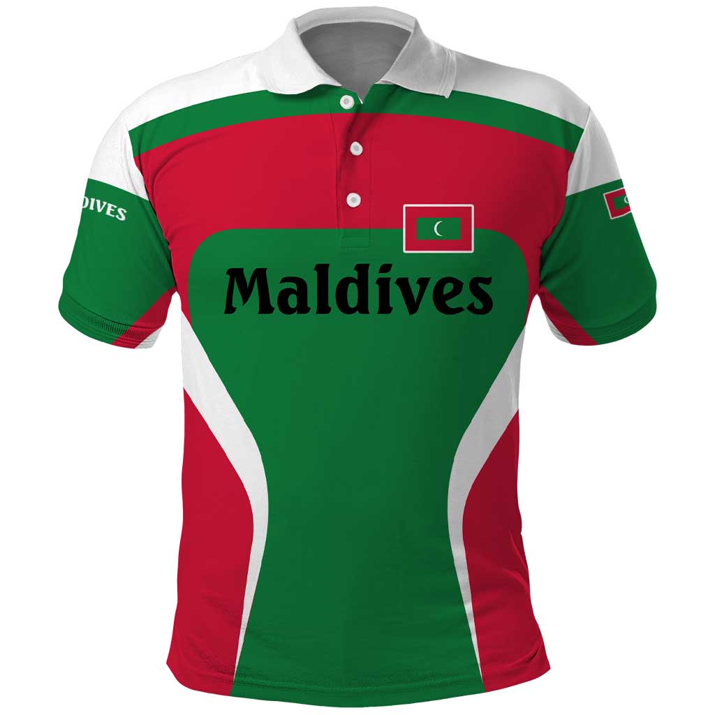 Maldives National Flag and Emblem Polo Shirt with Green Red White Colorblock Design TS04