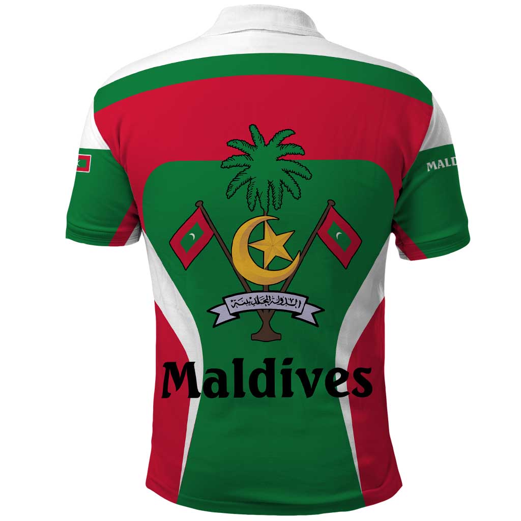 Maldives National Flag and Emblem Polo Shirt with Green Red White Colorblock Design TS04