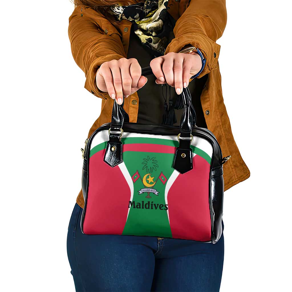 Maldives National Flag and Emblem Shoulder Handbag with Green Red White Colorblock Design TS04