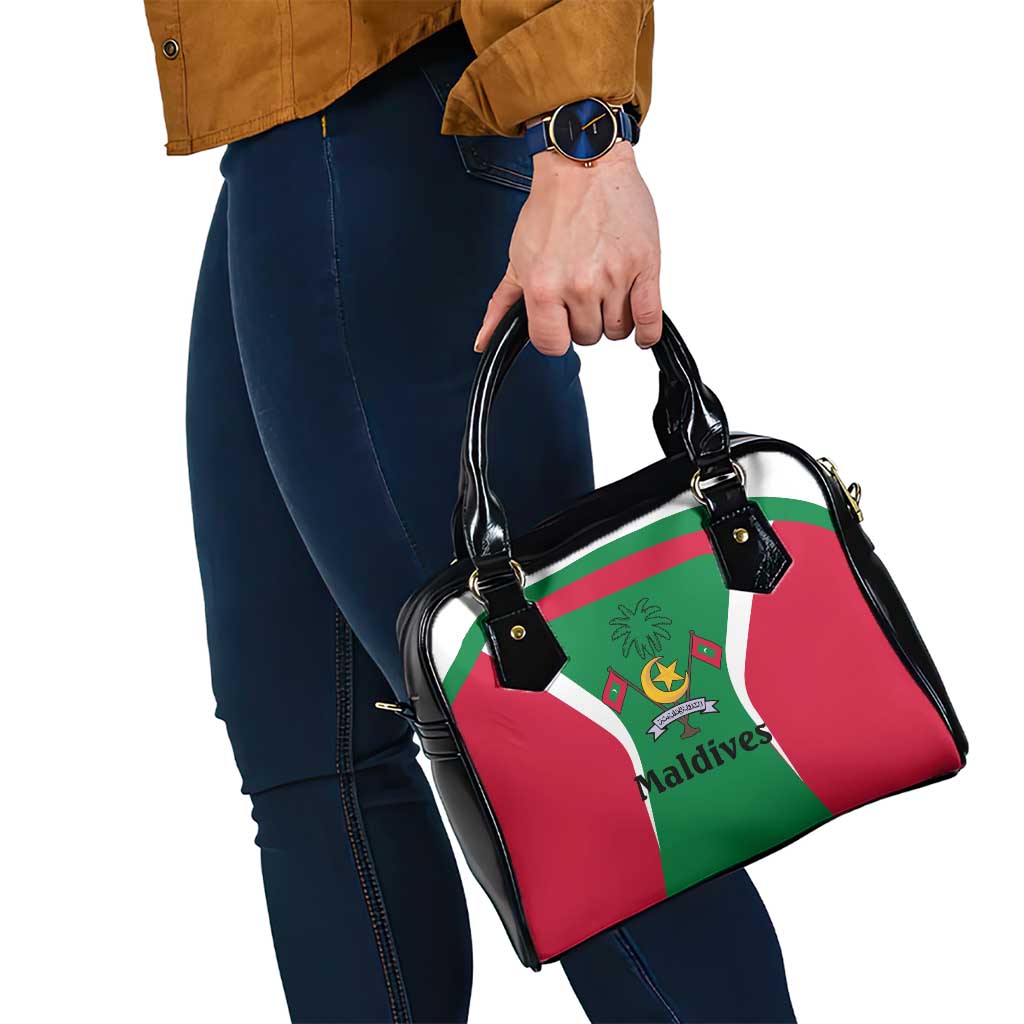 Maldives National Flag and Emblem Shoulder Handbag with Green Red White Colorblock Design TS04