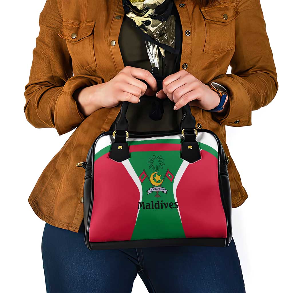 Maldives National Flag and Emblem Shoulder Handbag with Green Red White Colorblock Design TS04