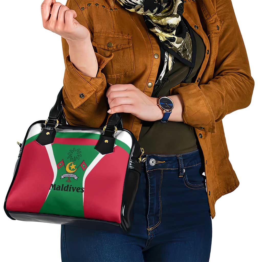 Maldives National Flag and Emblem Shoulder Handbag with Green Red White Colorblock Design TS04