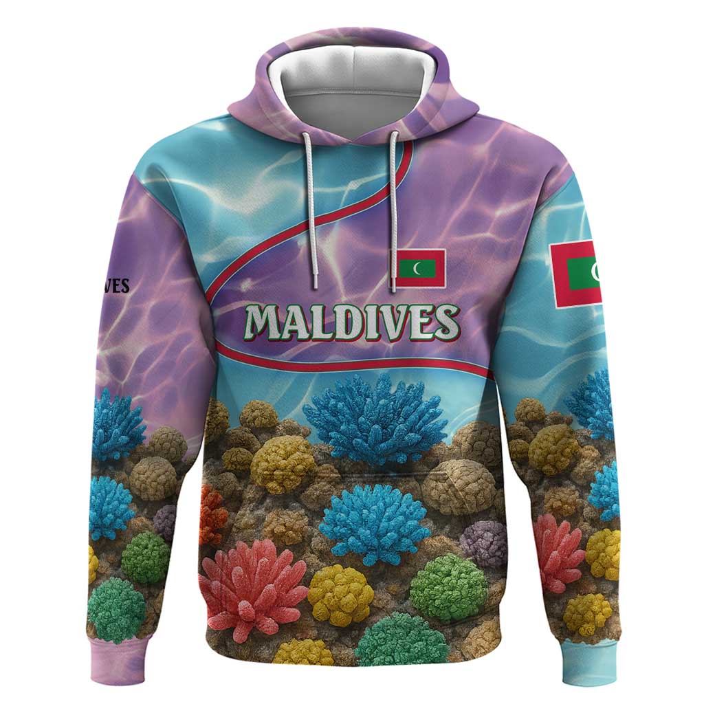 Maldives Coral Reef Ocean Print Hoodie with Underwater Pastel Blue and Purple Design TS04