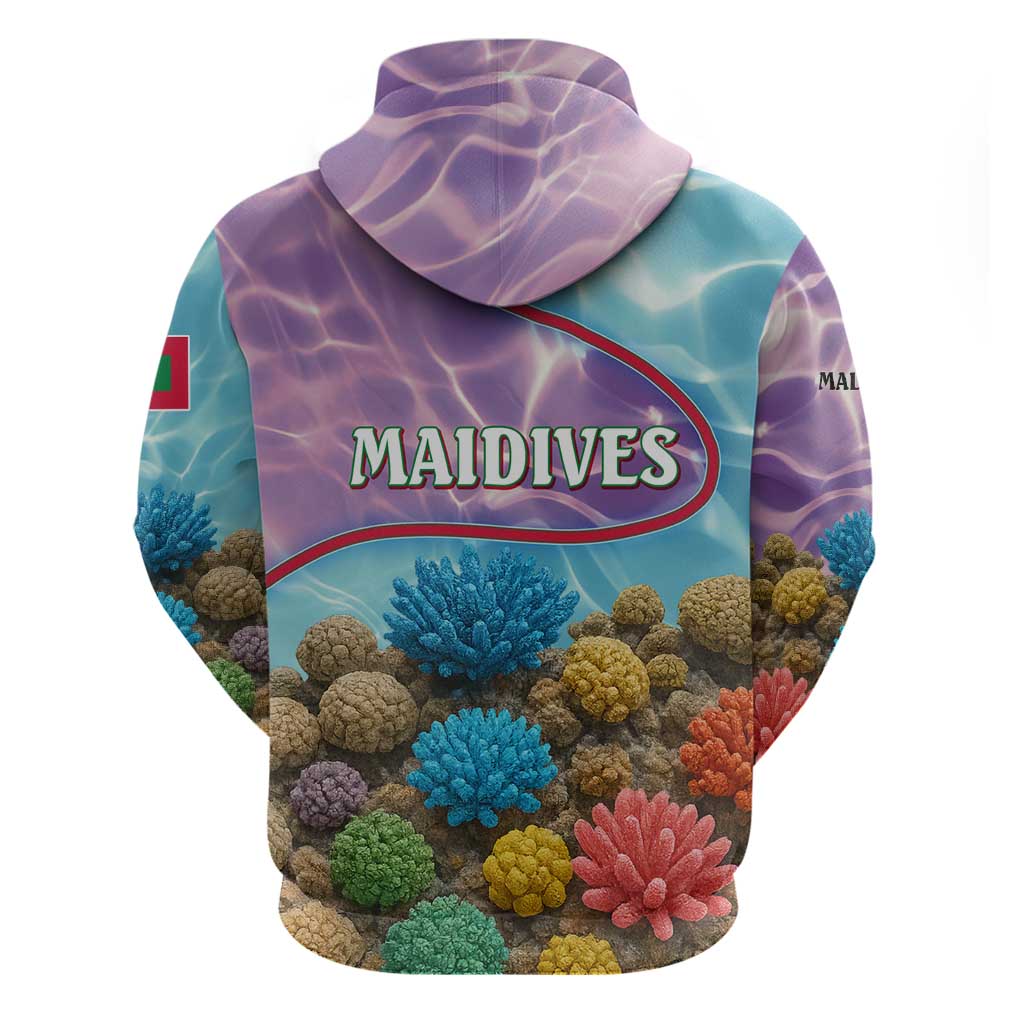 Maldives Coral Reef Ocean Print Hoodie with Underwater Pastel Blue and Purple Design TS04