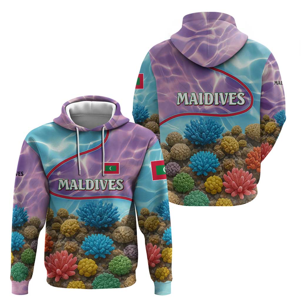 Maldives Coral Reef Ocean Print Hoodie with Underwater Pastel Blue and Purple Design TS04