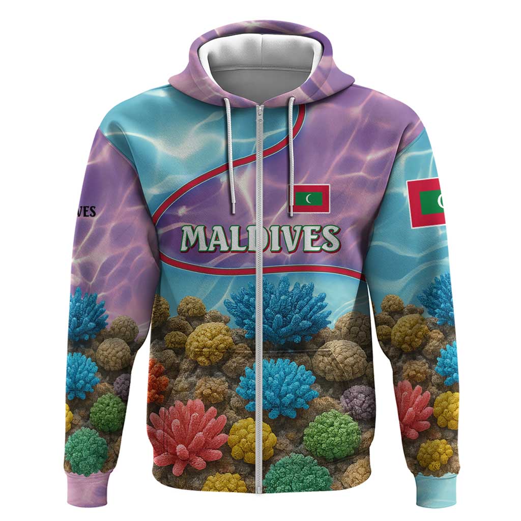 Maldives Coral Reef Ocean Print Hoodie with Underwater Pastel Blue and Purple Design TS04