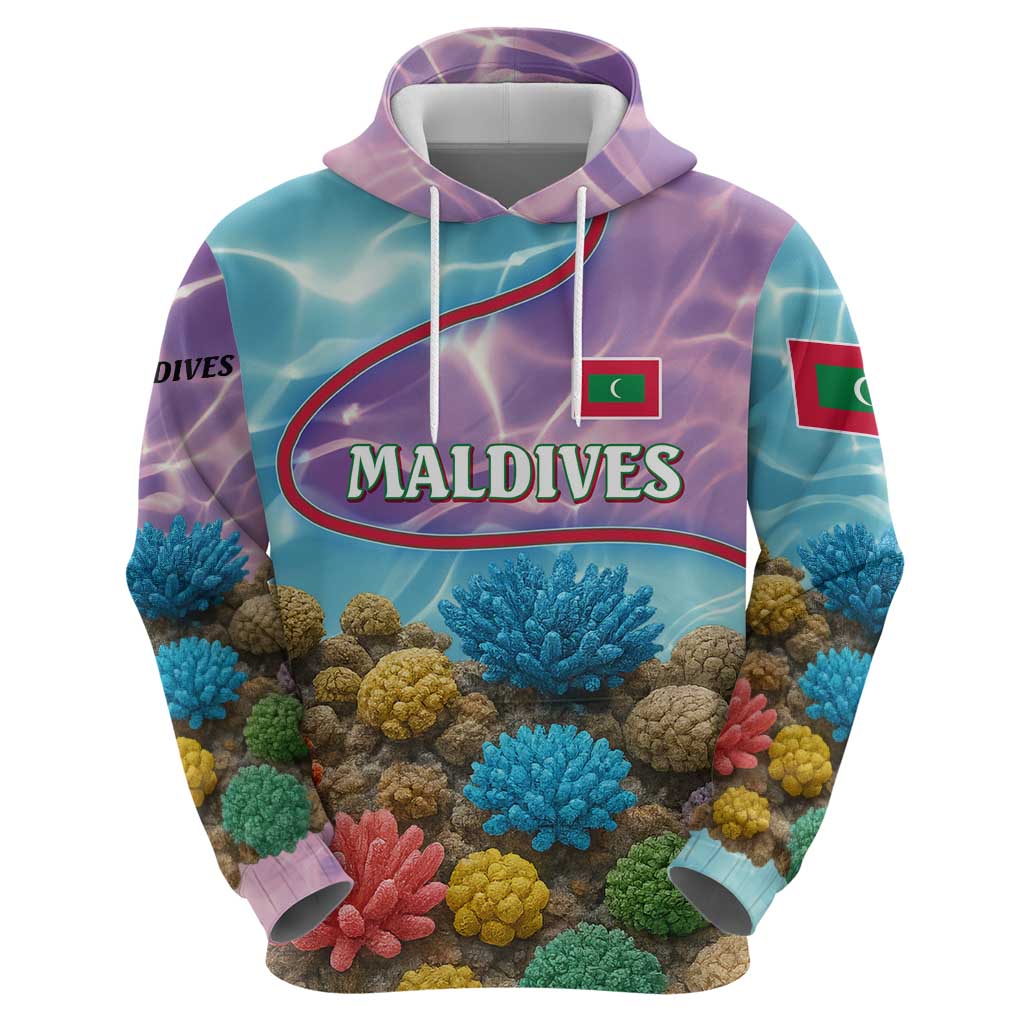 Maldives Coral Reef Ocean Print Hoodie with Underwater Pastel Blue and Purple Design TS04