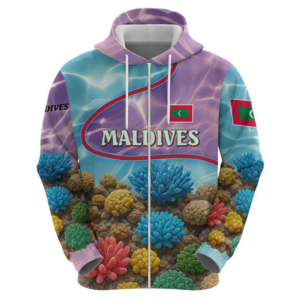 Maldives Coral Reef Ocean Print Hoodie with Underwater Pastel Blue and Purple Design TS04