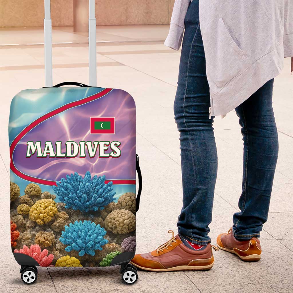 Maldives Coral Reef Ocean Print Luggage Cover with Underwater Pastel Blue and Purple Design TS04