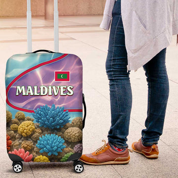 Maldives Coral Reef Ocean Print Luggage Cover with Underwater Pastel Blue and Purple Design TS04