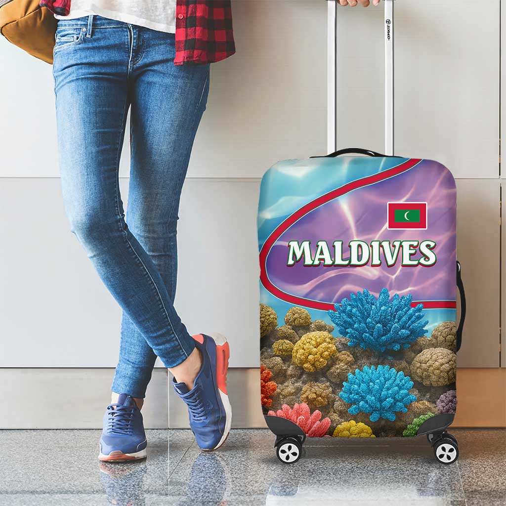 Maldives Coral Reef Ocean Print Luggage Cover with Underwater Pastel Blue and Purple Design TS04